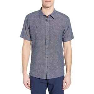 Patagonia Men Back Step Short Sleeve Shirt Hemp Cotton Button Up Blue Sx XL